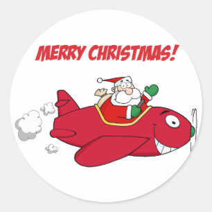 Sticker Rond Stickers—Père Noël dans l'avion