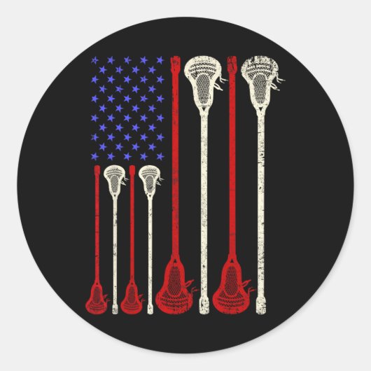 Sticker Rond Sticks Lacrosse Drapeau Américain américain (Devant)