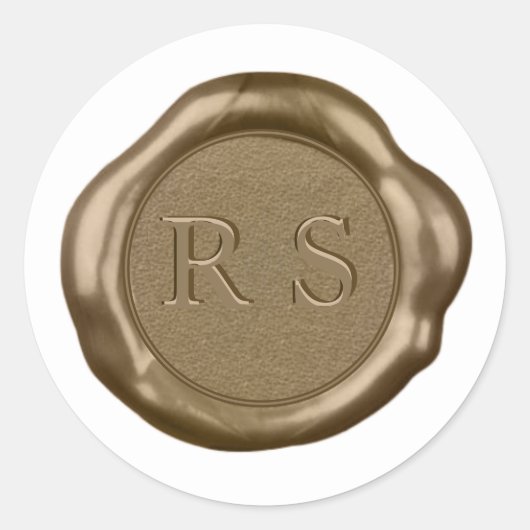 Sticker Rond Sticleur de cire d'or monogramme sur blanc, (Devant)