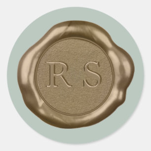 Sticker Rond Sticleur de cire d'or monogramme sur le vert sauge