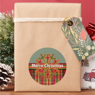 Sticker Rond Sticleur de Flocon de Neige Plaid & Stripes Rouge 