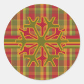 Sticker Rond Sticleur de Flocon de Neige Plaid & Stripes Rouge  (Devant)
