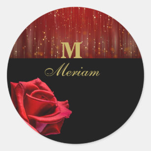 Sticker Rond Sticleur rond Monogram Black and Red Rose