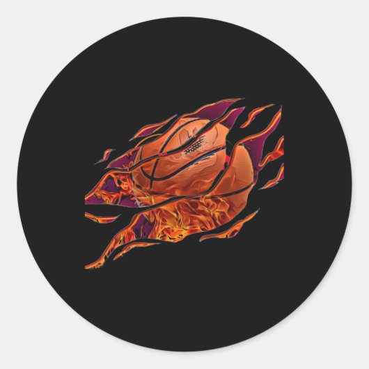 Sticker Rond Sticulation D'Un Basket-Ball Feu (Devant)