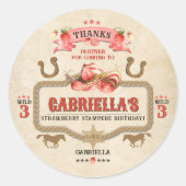 Sticker Rond Sticule d'anniversaire de fraises en stampède (Devant)