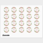 Sticker Rond Sticule de monogramme de couronne de fleurs rose (Feuille)