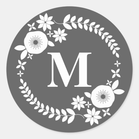 Sticker Rond Sticule de monogramme de germe blanc (Devant)