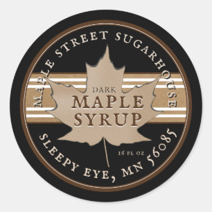 Sticker Rond Sticule Kraft Maple Leaf sur le sirop d'érable noi