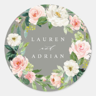 Sticker Rond Sticule Mariage de couronne florale gris