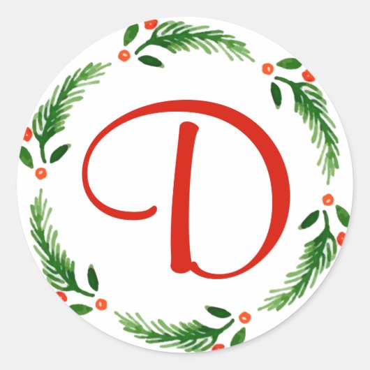 Sticker Rond Sticule monogramme Holly Bough Christmas Wreath 2 (Devant)