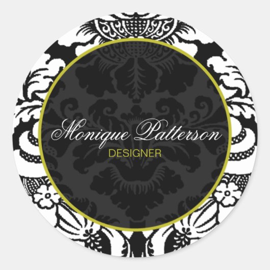 Sticker Rond Sticule rond Chic Black Damask Sage Swanky (Devant)