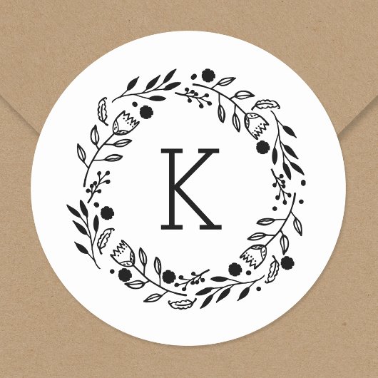 Sticker Rond Sticule rond Monogramme Wreath Whimsy