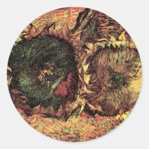 Sticker Rond Still Life Two Cut Sunflowers par Vincent van Gogh