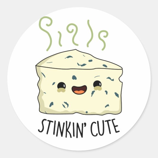 Sticker Rond Stinkin Cute Funky Cheese Pun (Devant)
