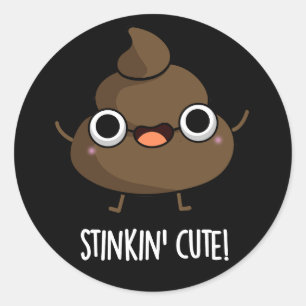 Sticker Rond Stinkin Cute Funny Poo Pun Dark BG