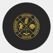 Sticker Rond Stoic Virtues Wisdom Temperance Justice Courage (Devant)