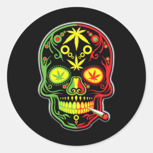Sticker Rond Stoner de crâne de mauvaise herbe Mexicaine Cinco 