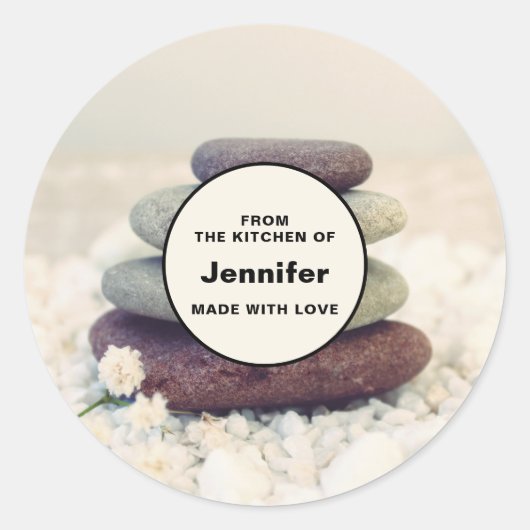 Sticker Rond Stones empilées Méditerranative Cairn Cuisine (Devant)