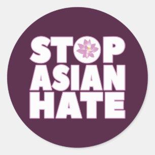 Sticker Rond Stop Asian Hate with Lotus Flower T-Shirt
