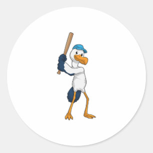 Sticker Rond Stork au baseball avec batte de baseball
