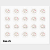 Sticker Rond Stork avec Baby shower fille Bundle rose (Feuille)
