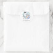 Sticker Rond Stork avec bébé garçon en Faire-part bleu (Sac)