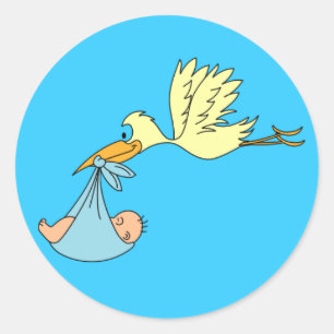 Sticker Rond Stork Baby Boy Douche Bleu ou Faire-part de naissa
