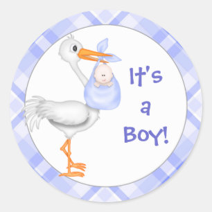 Sticker Rond Stork & Baby Boy Faire-part bébé