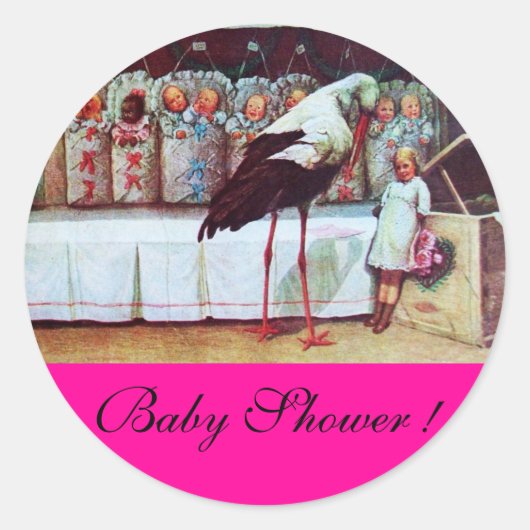 Sticker Rond STORK BÉBÉ GARÇON DOUCHE 3 fuchsia rose (Devant)