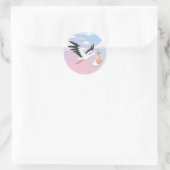 Sticker Rond Stork Carrying a Baby Sky Clouds (Sac)