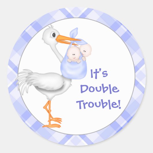 Sticker Rond Stork & Twin Boys Baby Faire-part (Devant)
