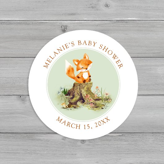 Sticker Rond Storybook Boodland Fox Baby shower Enveloppe Phoqu