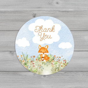 Sticker Rond Storybook Woodland Fox Baby shower Merci