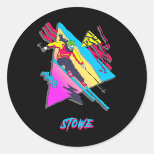 Sticker Rond Stowe Colorful Retro Skier Vintage des années 80 W