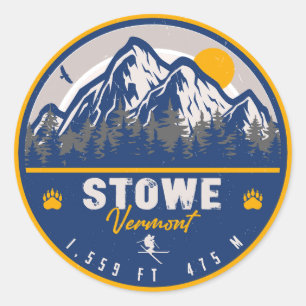 Sticker Rond Stowe Mountain Vermont Retro Sunset Ski Souvenir