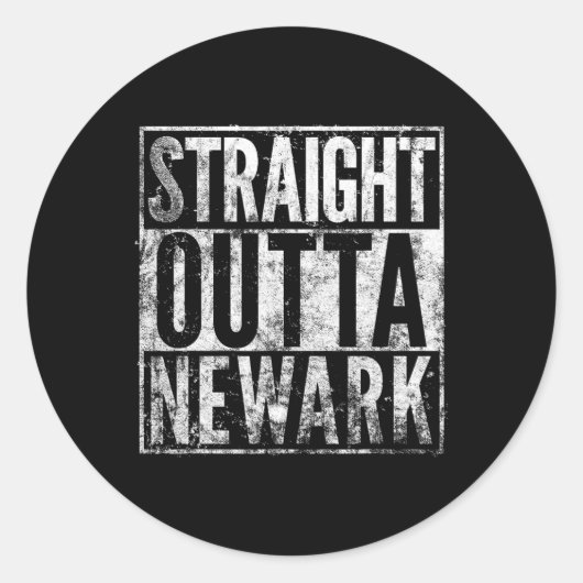 Sticker Rond Straight Outta Newark New Jersey Distressed Effect (Devant)