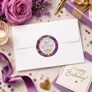 Sticker Rond Strata de bijoux violets et dorés pour 18 ans