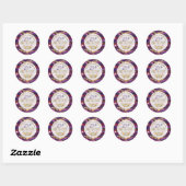 Sticker Rond Strata de bijoux violets et dorés pour 25e anniver (Feuille)