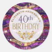 Sticker Rond Strata de bijoux violets et dorés pour 40e anniver (Devant)