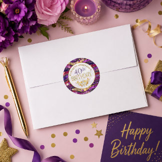 Sticker Rond Strata de bijoux violets et dorés pour 40e anniver