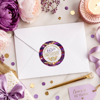 Sticker Rond Strata de joyaux violets et dorés pour 60e anniver