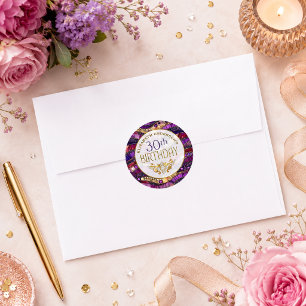 Sticker Rond Strates de pierres précieuses violettes et dorées