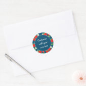 Sticker Rond Strawberries and Flowers Blue Custom Text (Enveloppe)