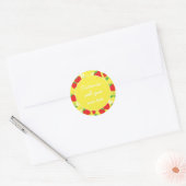 Sticker Rond Strawberries and Flowers Yellow Custom Text (Enveloppe)