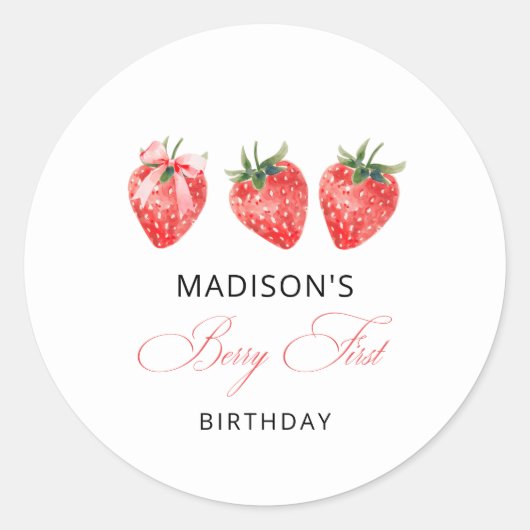 Sticker Rond Strawberry Bow 1st Birthday  (Devant)
