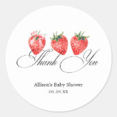 Sticker Rond Strawberry Bow Baby Shower Thank You (Devant)