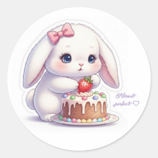 Sticker Rond Strawberry Cake Bunny - Careful Decorating Kawaii 
