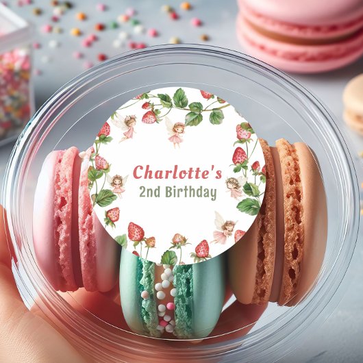 Sticker Rond Strawberry enchanted fairy garden birthday
