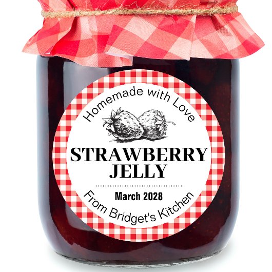 Sticker Rond Strawberry Jelly Jam Homemade label STRAW02rd