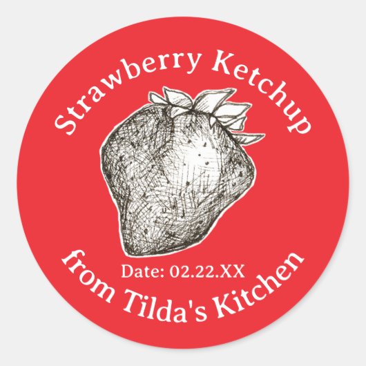 Sticker Rond Strawberry Ketchup From Kitchen Of Jar Label (Devant)